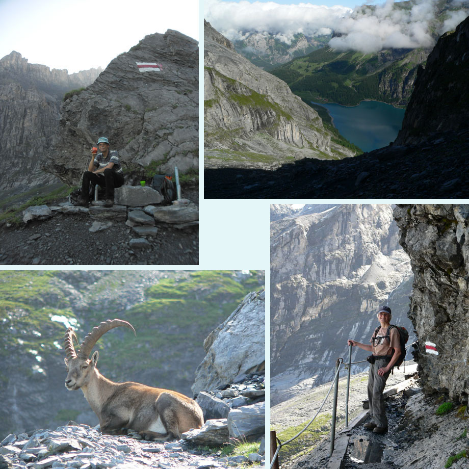 pauze'bankje', hoog boven het meer, alweer een steenbok, het rotsige stuk