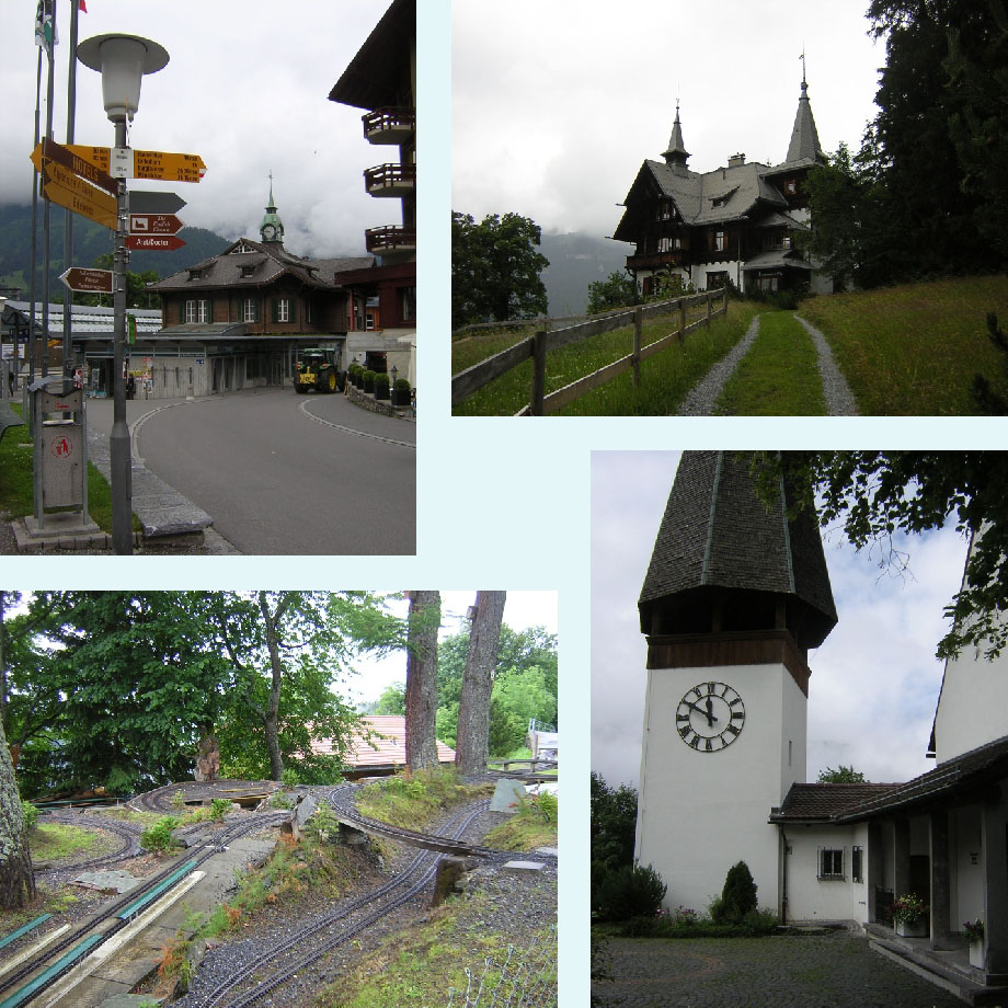 station Wengen, sprookjeschalet, Gartenbahn, kerk van Wengen