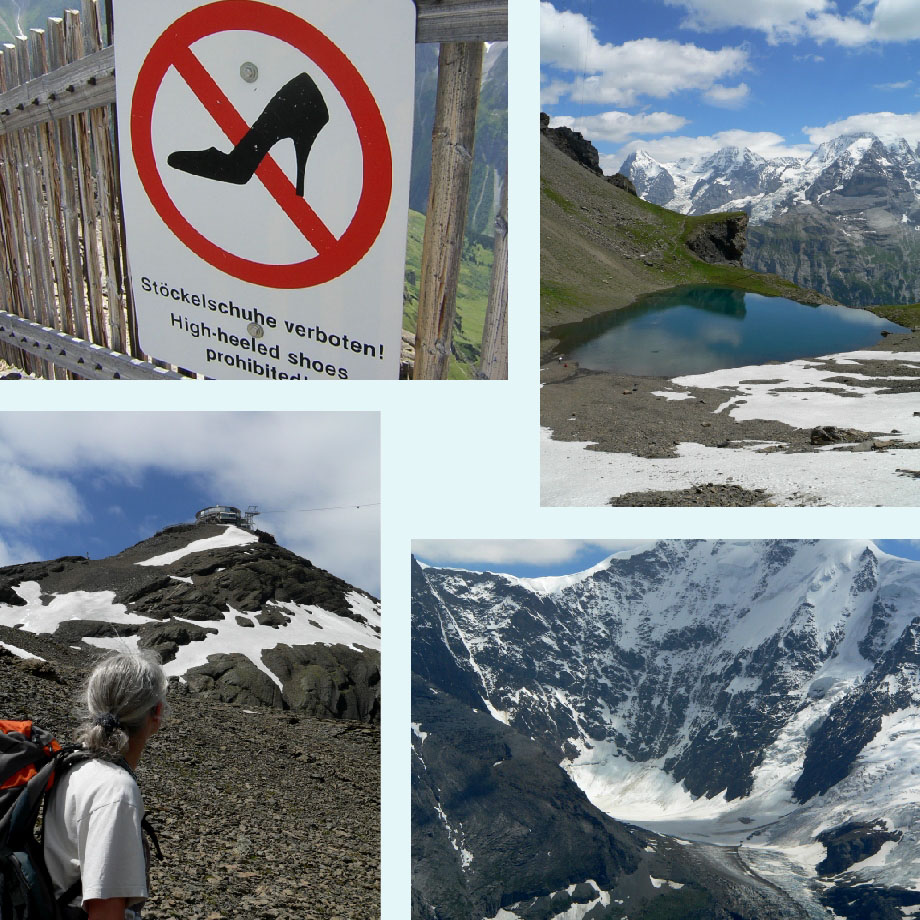 zeldzaam verbodsbord, Grausee, op de afdaling, sneeuw en ijs in overvloed