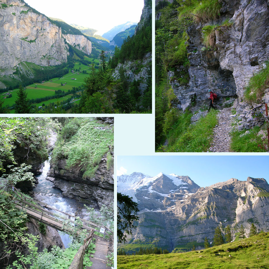 ochtendgloren, steil omhoog, over de Trummelbach, uitzicht