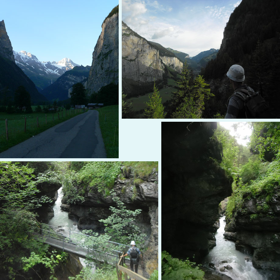 in het ochtendlicht; zicht op het trogdal; over de Trummelbach