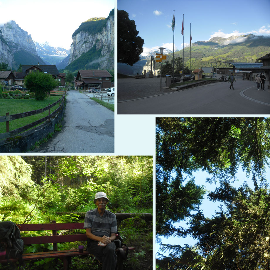 vroeg van start; vroeg in Wengen; pauze in de schaduw; de zon schijnt!