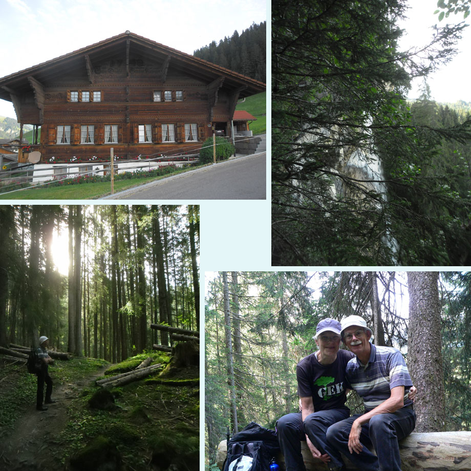 Obersimmentaler Hausweg, verborgen waterval, volop schaduw, vakantiekaart-selfie