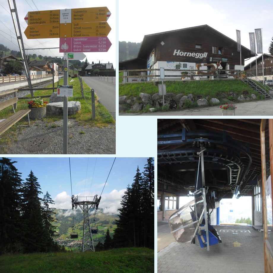 op pad, naar het Horneggli, zigzag onder de kabelbaan, weinig volk