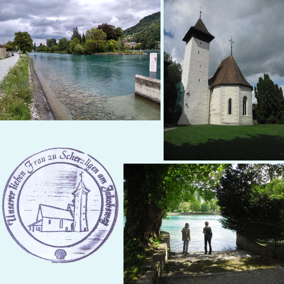 de stad uit, Scherzligen, voor pelgrims, hier komt nog een pontje